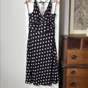 Elegant Black and Pink Polka Dot Dress